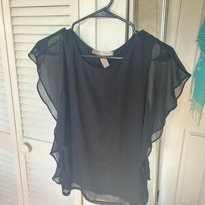 Forever 21 Black Ruffle Sleeve Chiffon Blouse